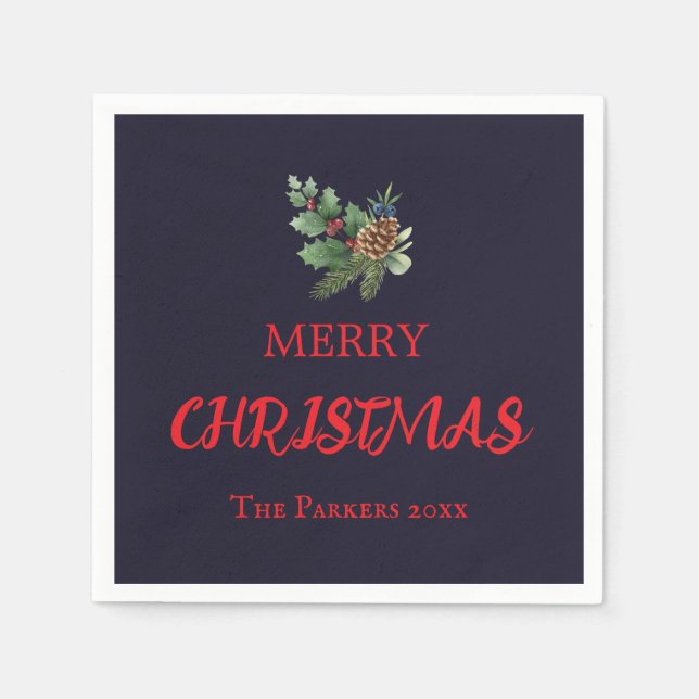 Rustiska häckar med röda bär och gräs cone pappersservett (Framsidan)