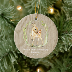 Rustiska Hjortar Babys första jul Julgransprydnad Keramik