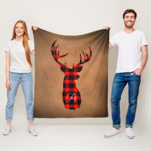 Rustiska Hjorten Buffalo Plaid Monogram Fleecefilt