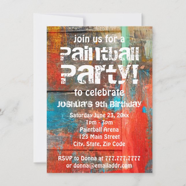 Rustiska inbjudningar utomhus till Paintball Party (Framsida)