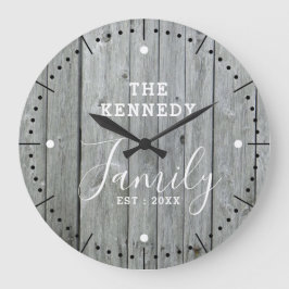 Rustiska jordbrukets Grått Wood Family Namn Large  Stor Klocka
