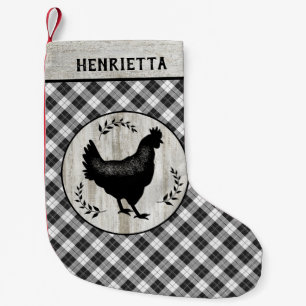 Rustiska jordbrukshuset Chicken Hen Checker Plaid Liten Julstrumpa
