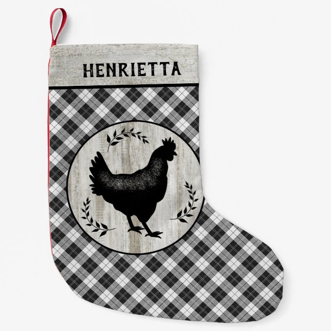 Rustiska jordbrukshuset Chicken Hen Checker Plaid  Liten Julstrumpa (Framsidan)