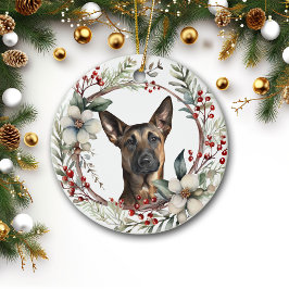 Rustiska julfransen Belgiska Malinois Hund Julgransprydnad Keramik