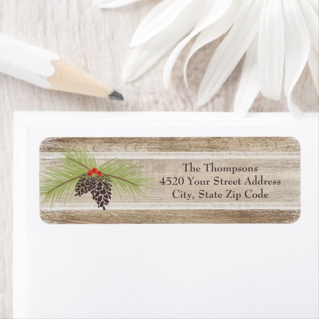 Rustiska julgranarna Gräs Gren & Berries Woodgrain Returadress Etikett (Insitu)
