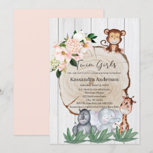 Rustiska jungdjur Blommigt Tvillingbabyskor Inbjudningar