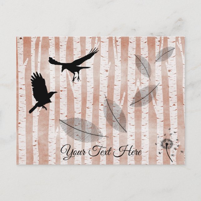 Rustiska Kråkor i vitfågelskog Vykort (Framsida)