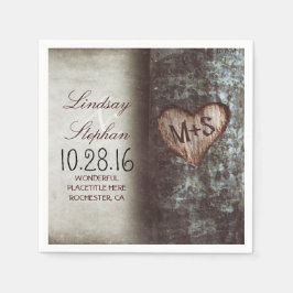 Rustiska landsbyggsbröllop-blöjor med träd hjärta pappersservett