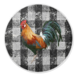 Rustiska lantbrukare Tupp Black White Gingham-kont Knopp