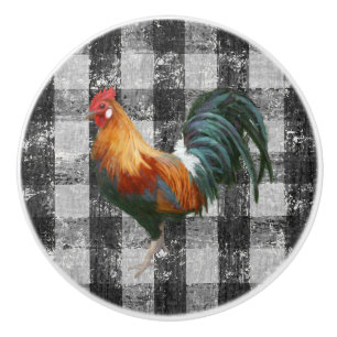 Rustiska lantbrukare Tupp Black White Gingham-kont Knopp
