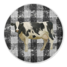 Rustiska lantbrukskassan Cow Black n White Gingham Knopp