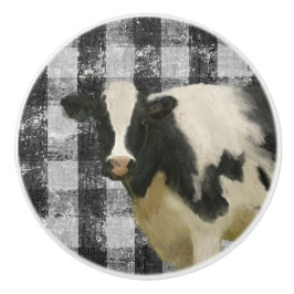 Rustiska lantbrukskassan Cow Black n White Gingham Knopp