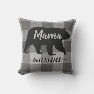 Rustiska Mamman Bear Buffalo Plaid Monogram Namn Kudde