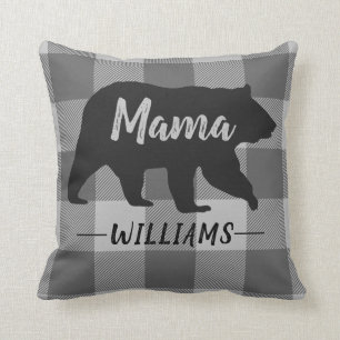 Rustiska Mamman Bear Buffalo Plaid Monogram Namn Kudde