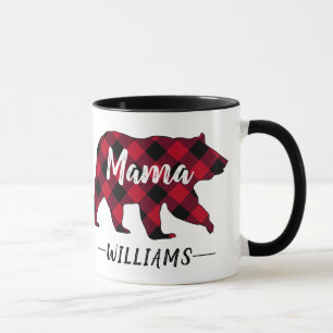 Rustiska Mamman Bear Red Buffalo Plaid Monogram Na Mugg