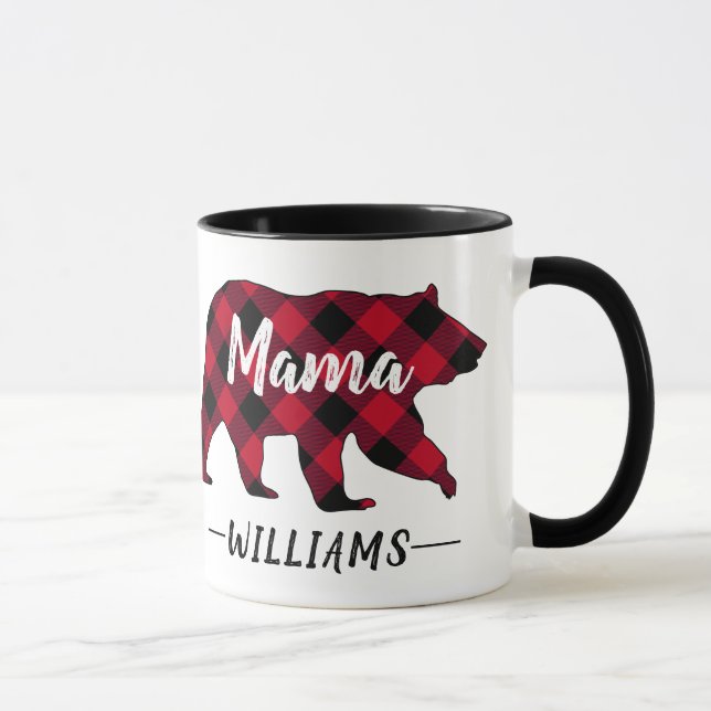 Rustiska Mamman Bear Red Buffalo Plaid Monogram Na Mugg (Höger)