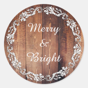 Rustiska "Merry & Bright"-Helgdag julstämmare Runt Klistermärke