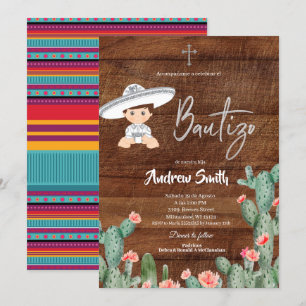 Rustiska mexikanska Silver Charro Boy Bautizo Inbjudningar