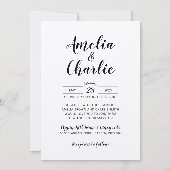 Rustiska minimalistiska enkla bröllopsinbjudningar inbjudningar (Framsida)