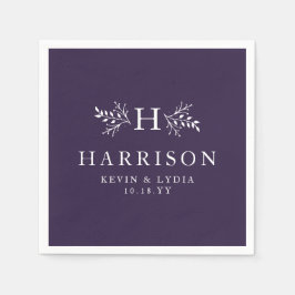 Rustiska monogram plommon lila faller vinterbröllo pappersservett