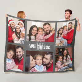 Rustiska monogramfamiljens fotokollage fleecefilt