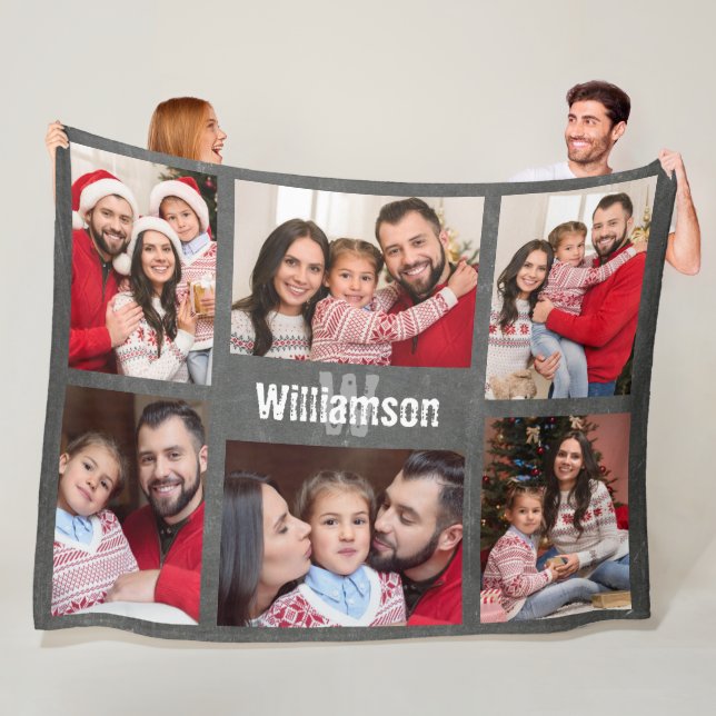 Rustiska monogramfamiljens fotokollage fleecefilt (På plats)