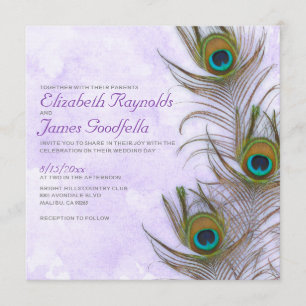 Rustiska peacock Feather-bröllopsinbjudningar Inbjudningar