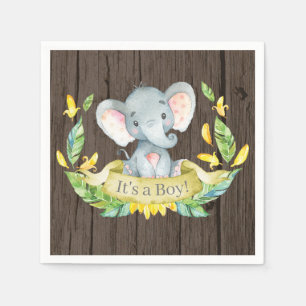 Rustiska pojk Elephant Baby Shower Gult Napkins Pappersservett