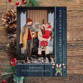 Rustiska Polkagrisar jul | Teal Photo Card Julkort