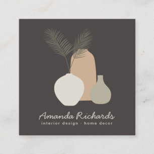 Rustiska potteridekorväxter boho brun insida fyrkantigt visitkort