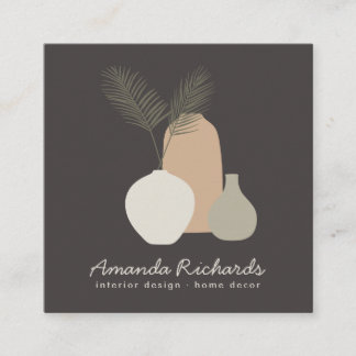 Rustiska potteridekorväxter boho brun insida fyrkantigt visitkort