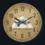 Rustiska primitiva Snögubbar Personlig jul Stor Klocka<br><div class="desc">Tre primitiva,  primitiva snögubbar på grunglig bakgrund med fallande snö. Klocka är personlig. perfektens gåva till snögubbe älskare!</div>