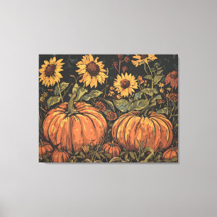 Rustiska pumpor och solrosor - Fall Art-utskrift Canvastryck