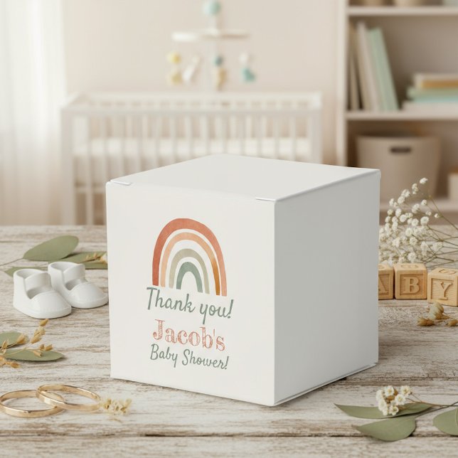 Rustiska regnbågsduschen tack. presentaskar (Rustic rainbow baby shower thank you favor boxes.)