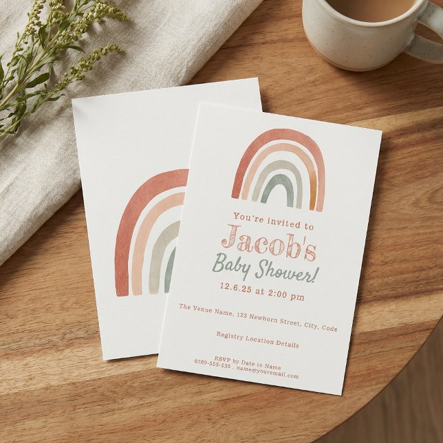 Rustiska regnbågsduschminimalister inbjudan (Rustic rainbow baby shower minimalist invite)