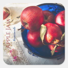 Rustiska röda äpplen, blommor och band fyrkantigt klistermärke