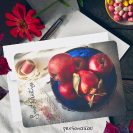 Rustiska röda äpplen, blommor och band julkort