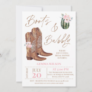 Rustiska Rosa Blommigt Boots och Bubly Möhippa Inbjudningar