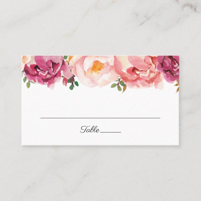 Rustiska Rosa Blommigt Bröllop Flat Place Cards Placeringskort (Framsida)