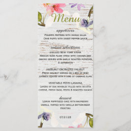 Rustiska Rosa Blommigtar på vitt trä Meny