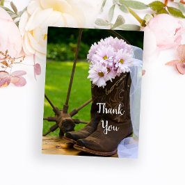 Rustiska Rosa Daisy CowboyBoots Bröllop Tack Vykort