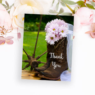 Rustiska Rosa Daisy CowboyBoots Bröllop Tack Vykort