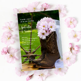 Rustiska Rosa Daisy CowboyBoots Westerna Bröllop Inbjudningar