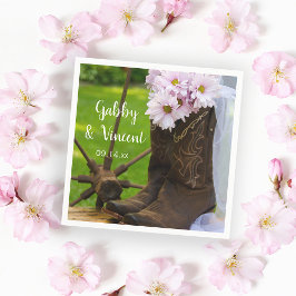 Rustiska Rosa Daisy CowboyBoots Westerna Bröllop Pappersservett