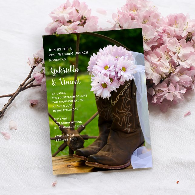 Rustiska Rosa Daisy Western efter Bröllop Brunch Inbjudningar (Skapare uppladdad)