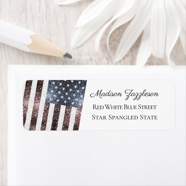 Rustiska Rött vitt blått miniatyrdiagram USA flagg Returadress Etikett (Insitu)