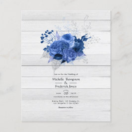 Rustiska Royalet Blue och Silver Blommigt Bröllop Flygblad
