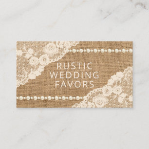 Rustiska Snöre Burlap Pearls Handmade Wedding Fav Visitkort