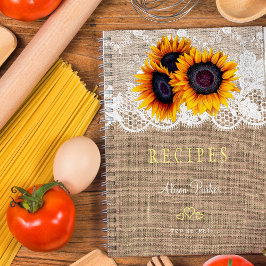 Rustiska solblommor bouquet burlap snöre recept anteckningsbok
