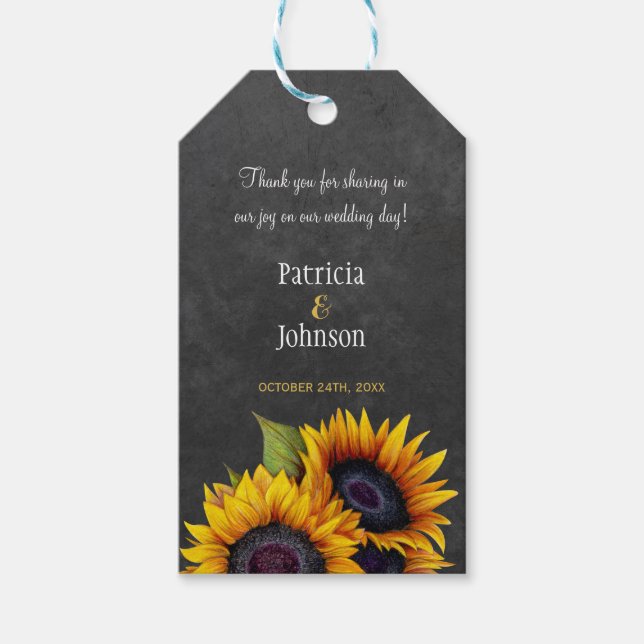 Rustiska solblommor, bröllopsförmån för kalkbrädet presentetikett (Framsidan)